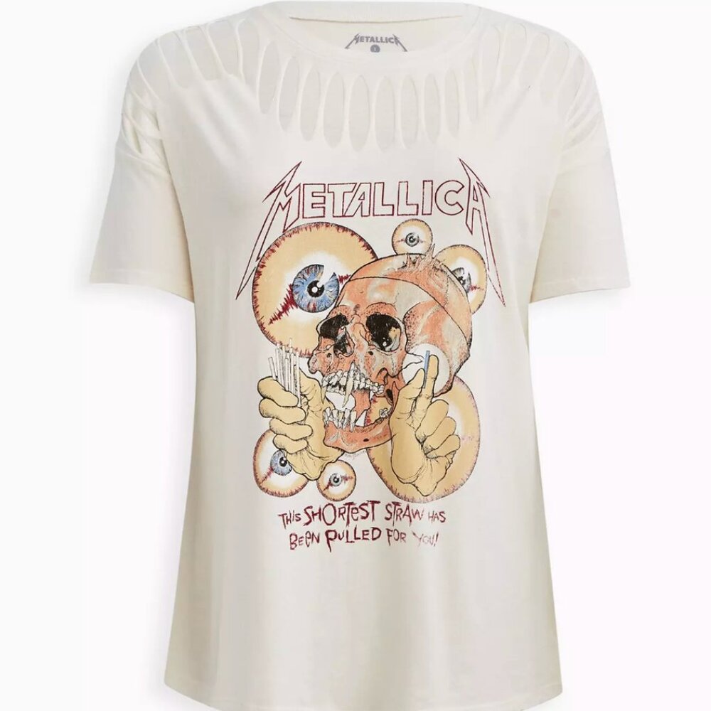 Torrid Metallica Ivory Slash Tee "Shortest Straw" sz 5 5X